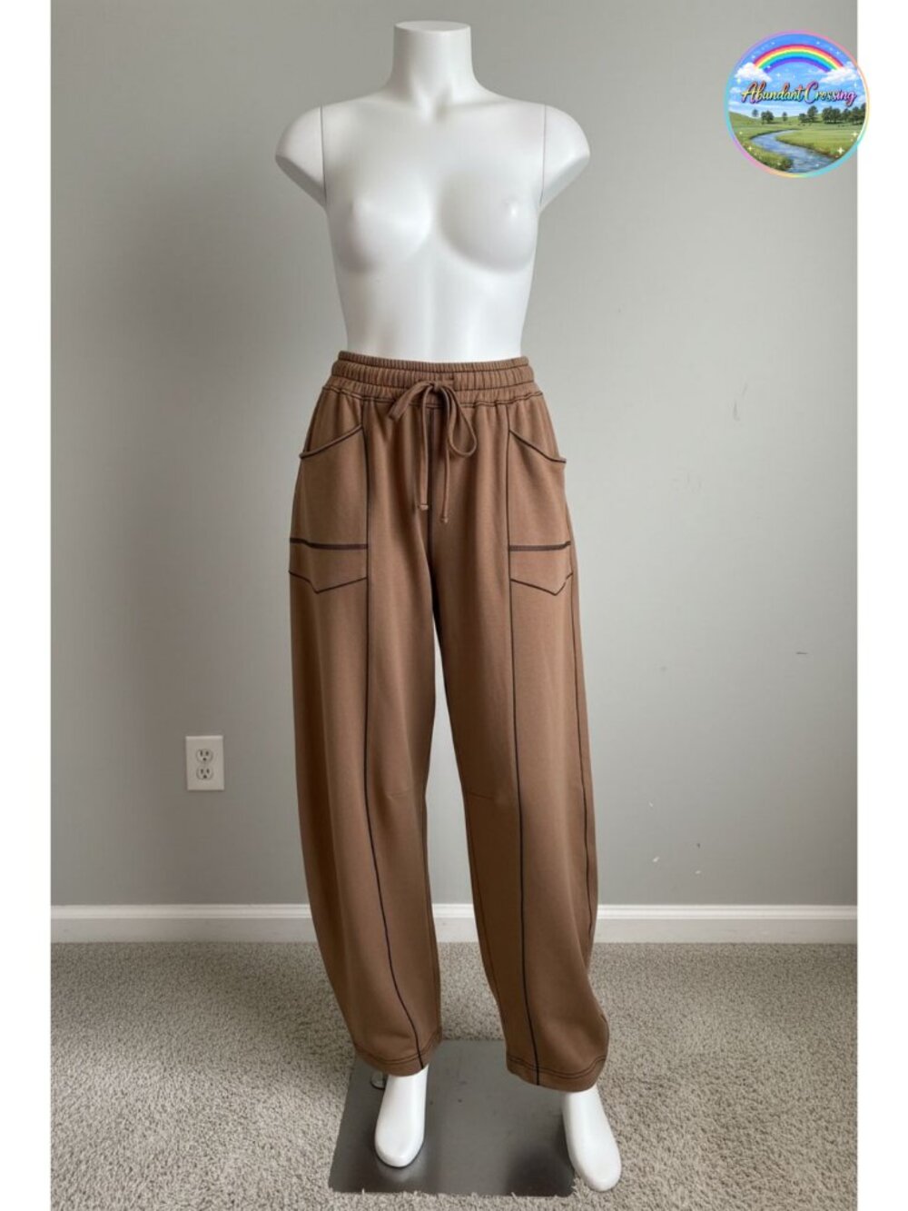Womens Barrel Sweatpants Wide Leg Baggy High Waisted Cotton Blend